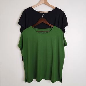 J. Jill Set Of 2 Green & Black Luxe Supima Cotton Relaxed Tee LP Closet Staple